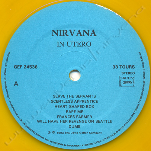 Nirvana in Utero Vinyl Record 12 Yellow Vinyl Limited Edition LP GEF 24536  Geffen Records 1993 Record Sale -  UK